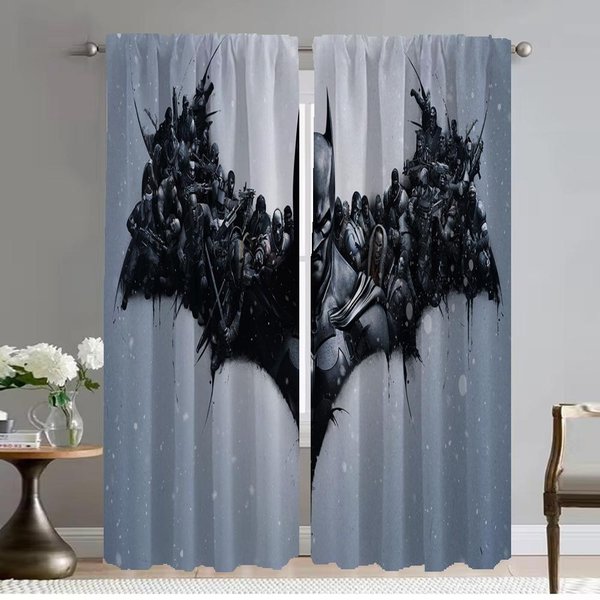 Cortinas De Hombre MurciéLago Para Dormitorio DecoracióN De Halloween Cortinas Elegantes Para HabitacióN 2 Piezas ParticióN Cortinas Blackout Estores Sala De Estar NiñO W50Xh70Cmx2Pcs-Cl-image