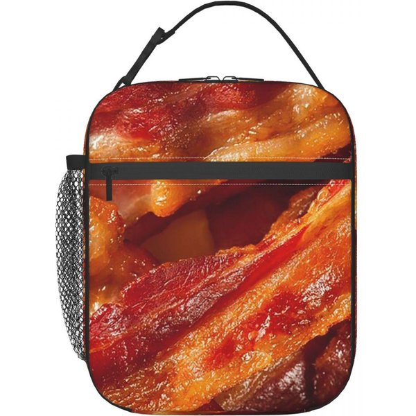 ChrupiąCy Bekon Tekstura MiłOśNicy MięSa Izolowana Torba Na Lunch Dla Kobiet Biuro ChłOdząCa Termiczne PudełKo Na Jedzenie Torba Tote Pojemniki Na Lunch One Size Black-image