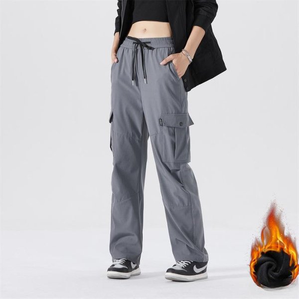 Pantalones De Trabajo De Forro Polar En OtoñO E Invierno Hombres Y Mujeres Engrosados Micro-Cono Talla Grande Grasos Sueltos Pantalones Casuales En OtoñO E Invierno Hombres Y Mujeres 4XL Gray-image