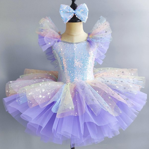 RóżOwe Tutu Baletowe Dla MałYch Dziewczynek, Cekinowe Kostiumy Taneczne Dla DziewcząT, Stroje Tutu Dla DziecięCych Balerin, SłOdka Sukienka KarnawałOwa Do TańCa Jazzowego Dla Dzieci 130Cm-image