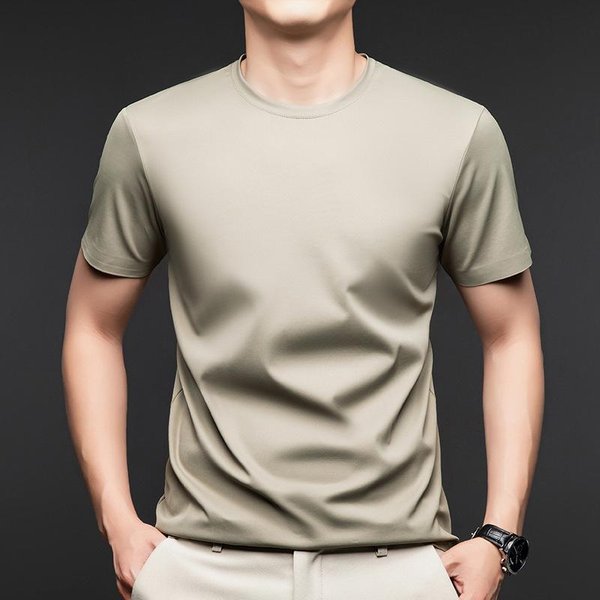 Camiseta De Verano De Seda Morera Para Hombre, De AlgodóN, Cuello Redondo, Manga Corta, Antihielo, Estilo Polo. 3XL-image