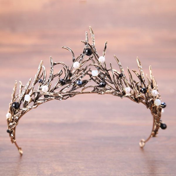 Tocado Nupcial Barroco Rama Oro Antiguo Corona Hecha A Mano Corona De Princesa De Alta Gama Accesorios De Boda Corona Accesorios Para El Cabello-image
