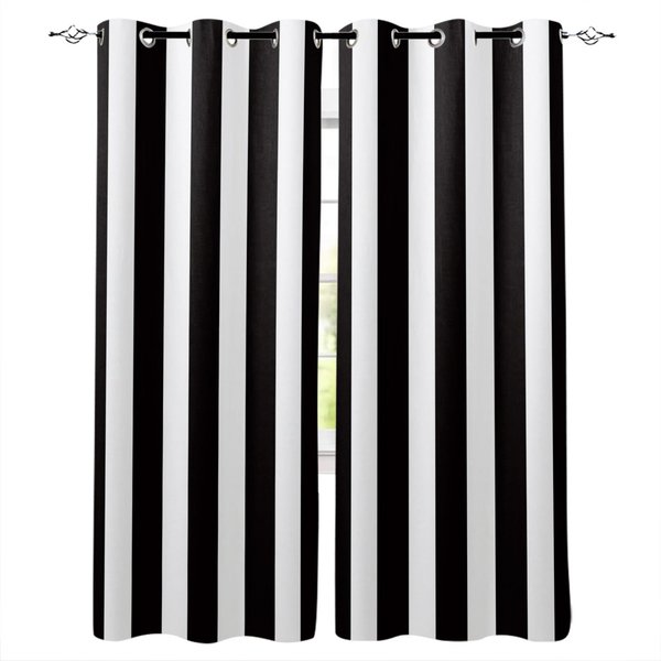 Proste Czarne I BiałE Paski Szachownica Abstrakcyjne ZasłOny Okienne Do Pokoju Dziecka Pokoju Dziennego ŁAzienki Kicthen Drzwi Przedpokoju 2 Sztuki W50 X H130(Cm)X2&Grommet Top-image