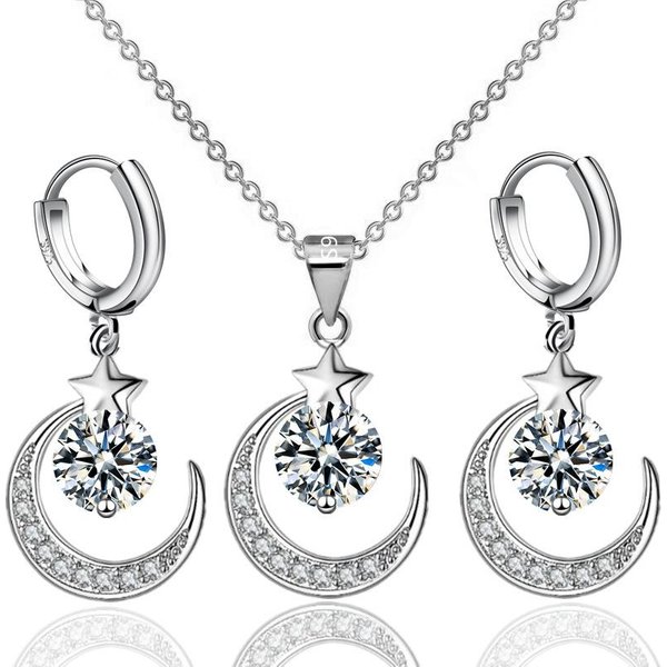 Collar S925 Plata De Ley Collar Pendiente Conjunto Colgante JoyeríA Para Mujer Gray-image
