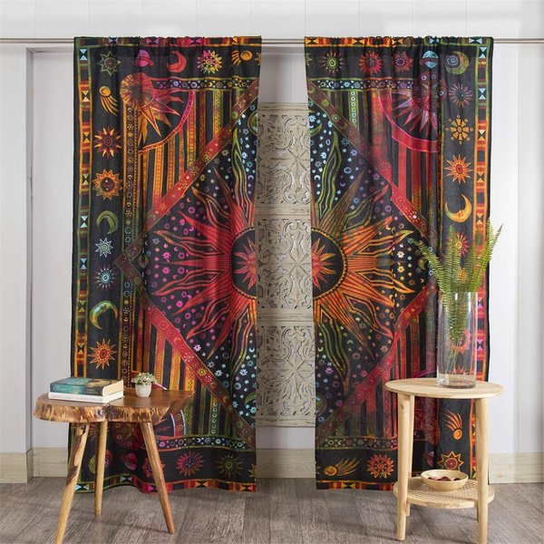 ZasłOny Indyjskie 3D KształT SłOńCa Mandala Styl Hippie Bohema Salon Sypialnia WyposażEnie Domu ZasłOna PrzeciwsłOneczna GóRa Z Przepustami 2 Panele ZasłOn W100H240(Cm)X2&Hook-image