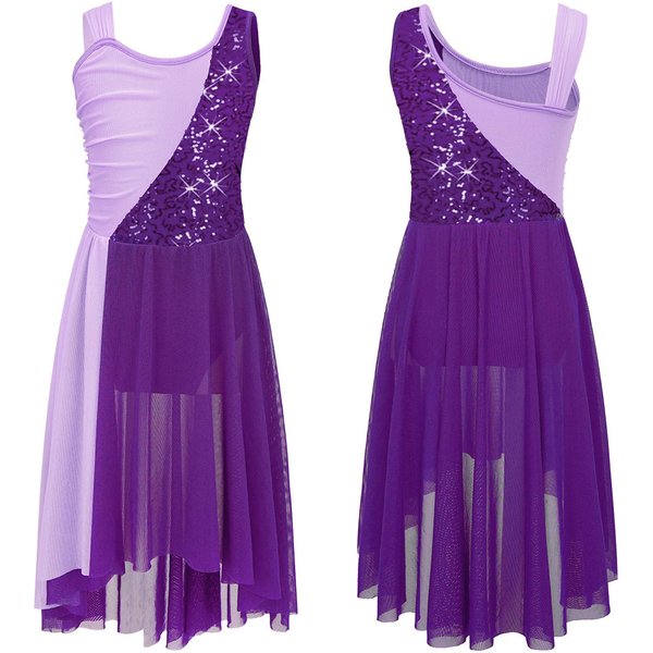 DziecięCa DziewczęCa Liryczna Sukienka Do TańCa Baletowa Gimnastyczna Sukienka Trykotowa Nowoczesna WspółCzesna Wydajność Dancewear 13-14 Years-image