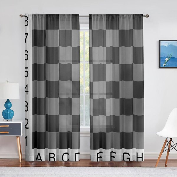 Juegos Deportivos Tablero De Ajedrez Cortinas De Tul Voile Para Dormitorio Cortina Para Ventana De Sala De Estar Cortinas Transparentes Persianas Cortinas De Organza 1 PCS W100Xh250Cm&Grommet Top-image