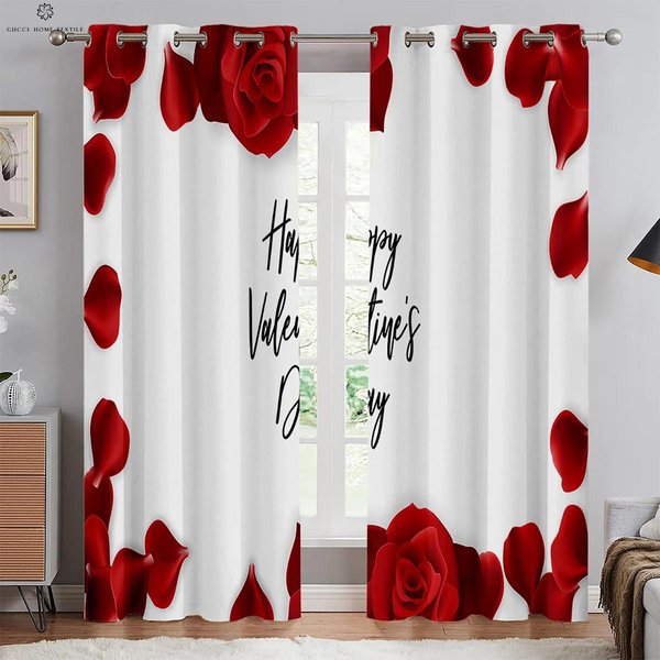 Cortinas De 2 Paneles Con Estampado De Flores De Rosa Para Dormitorio, Sala De Estar, Ventana De Suelo A Techo, Persianas De Cocina, Cortinas Con Ojales (W50H130Cm)-2Pcs&Grommet Top-image