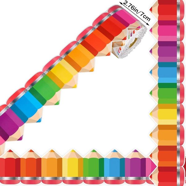 1 Rollo Adhesivo ArcoíRis Bordes De LáPiz Pegatinas Pizarra TablóN De Anuncios Papel De Borde Borde De 3 Pulgadas Decoraciones De Aula A7-image