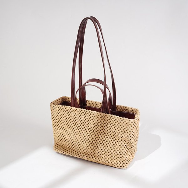 Bolso Tote De Gran Capacidad Bolso De Lona Rayado De Un Hombro Bolso De Playa Para Viaje Simple Bolso Bandolera Para Mujer MarróN-image
