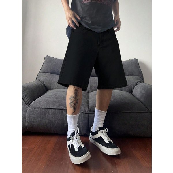 Pantalones Cortos Vaqueros Retro Para Hombre Verano Nuevo Suelto Casual VersáTil Pantalones De Cinco Puntos XL Black-image
