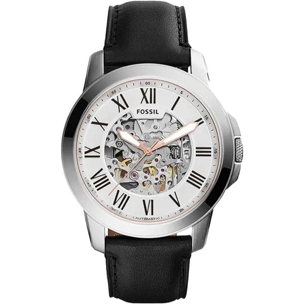 Reloj Fossil Grant AutomáTico Esqueleto Esfera Blanca Correa De Cuero Negra Para Hombre - ME3101-image