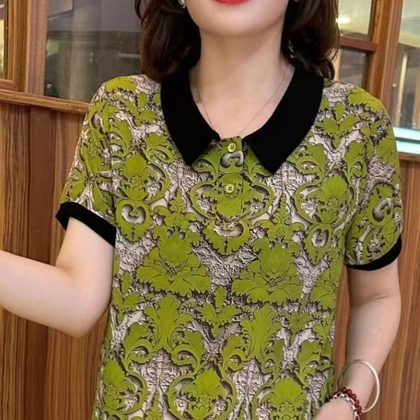 Camiseta De Manga Corta Para Mamá Para Verano Nueva Casual Talla Grande Top Moda Para Mujeres De Mediana Edad Reductor De Edad Delgado Camiseta BáSica 5XL Black-image
