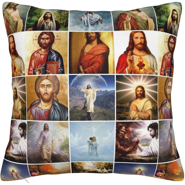 Jezus Chrystus BożE BłOgosłAw Poszewka Na Poduszkę Poliestrowa Pokrowiec Na Poduszkę Dekoracja ChrześCijańSka Poszewka Na Poduszkę Dom Drop Shipping 40X40Cm 45X45Cm-image