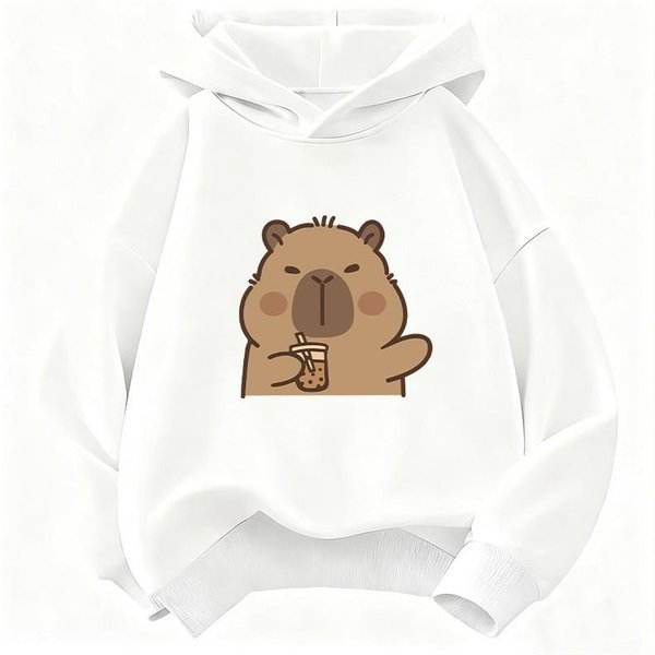 Urocza Bluza DziecięCa Modna Kawaii Kapibara Bluza DziecięCa Urocza Bluza Z Kapturem Harajuku Dla ChłOpcóW DziewcząT Jesień Zima Casualowe Bluzy 110 BiałY-image
