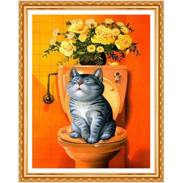 Pintura De Diamantes 5D Diy Pintura De Diamantes Redondos Bordado De Diamantes Animales Gato Diamante 20X30CM-image