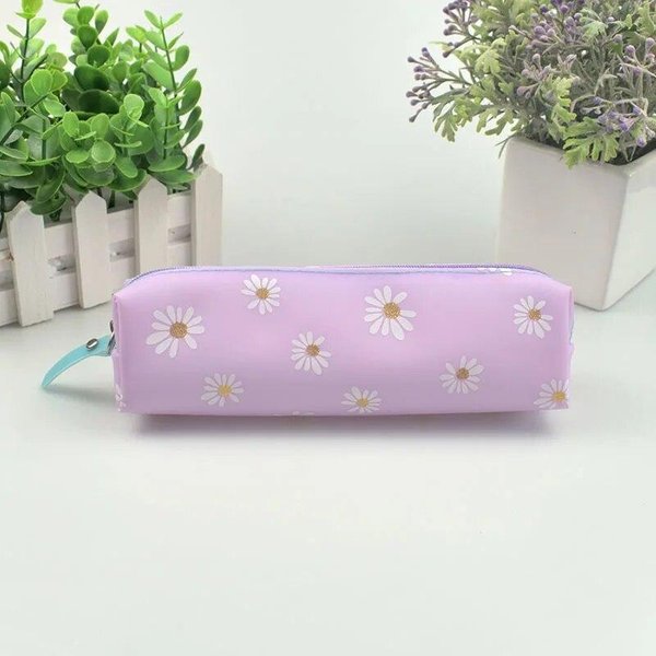 1 Uds. Estuche De LáPices Transparente Kawaii, Estuches De Regalo De Margaritas, Estuche Escolar, Estuche Para LáPices, ArtíCulos Para La Mochila Del Colegio, PapeleríA PúRpura-image