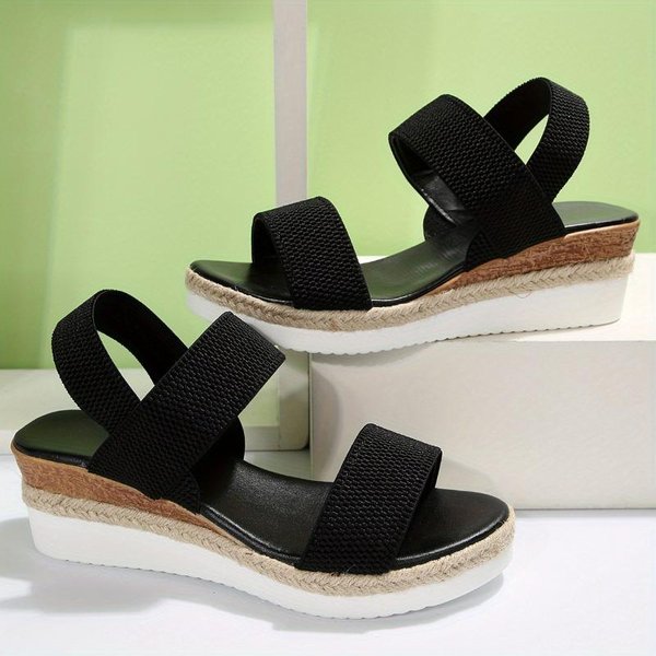 Zapatos De Alta Calidad Para Mujer Con Banda EláStica Sandalias De Mujer Verano Color SóLido Punta Abierta Plataforma Impermeables Sandalias De Playa Para Mujer 42 Negro-image