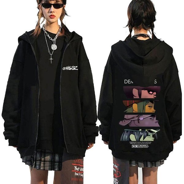 Sudadera Con Capucha Con Cremallera GráFica De Rock Band Gorillaz Demon Days Eyes Para Hombre, Moda Hip Hop, Chaqueta Oversize Con Cremallera, Sudadera Unisex Con Cremallera 4XL-image