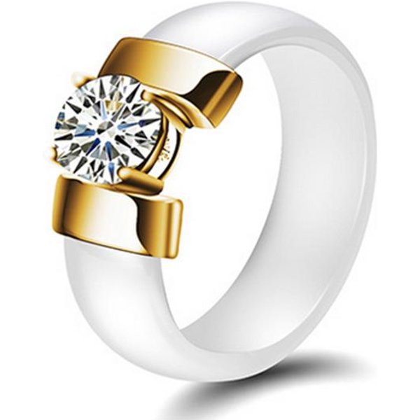 Luksusowy Czarny BiałY Ceramiczny PierśCionek Crystal Titanium Steel BiżUteria Prezenty Dla Pary 6 BiałY-image