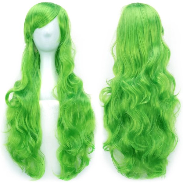 Soowee KręCone DłUgie WłOsy Syntetyczne Zielona Peruka WłOsy RóżOwe Czarne WłOsy Na Imprezę Peruki Cosplay Dla Kobiet 32Inches Green-image