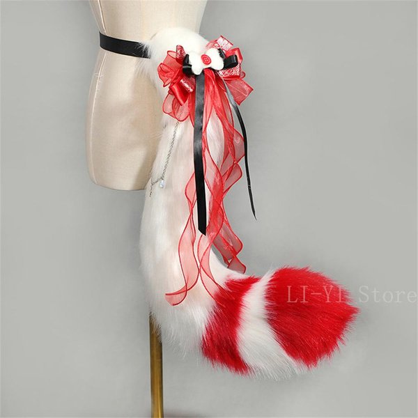 90Cm DużY Puszysty Ogon Kitsune Cosplay Puszysty Lis Ogonek Lolita Konwent Anime Pluszowy ZwierzęCy Ogon Akcesoria Do Kostiumu Na Halloween About 90Cm White-image