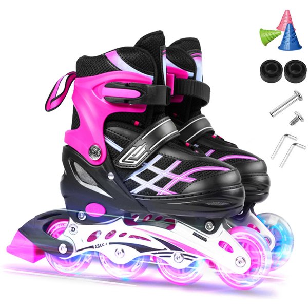 Patines En LíNea Iluminados Ajustables Con Ruedas Iluminadas Para NiñOs Y JóVenes Patines En LíNea Para L Color Rosa-image