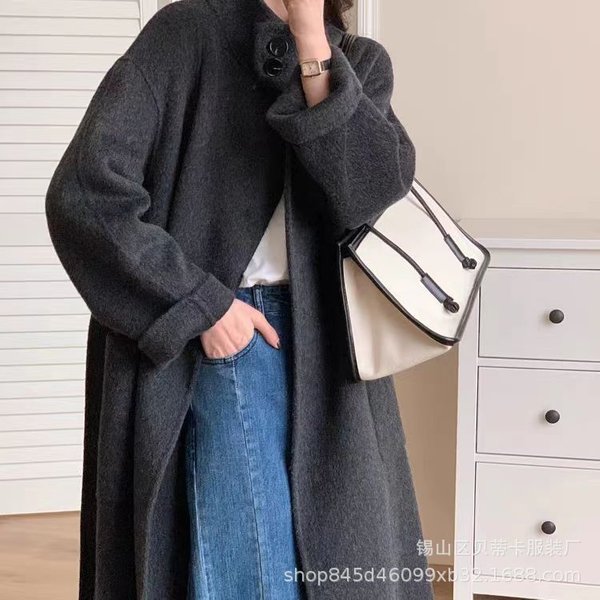 Nuevo Abrigo De Lana De Doble Cara De OtoñO E Invierno Para Mujer Estilo Coreano Holgado Casual Abrigo De Lana M Gris-image