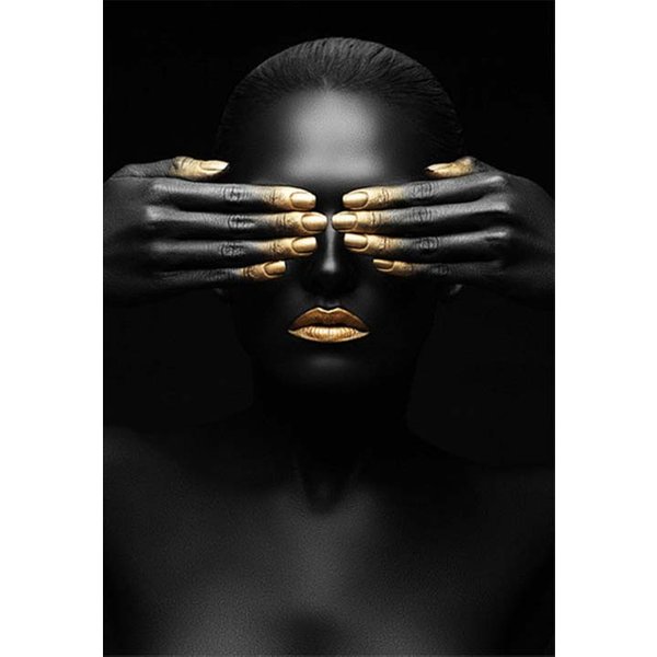 AfrykańSka Kobieta Sztuka Czarno-ZłOta Portret Obrazy Na PłóTnie Plakat Wall Art Picture Home Decor Do Salonu Bezramowe 50X75Cm-image