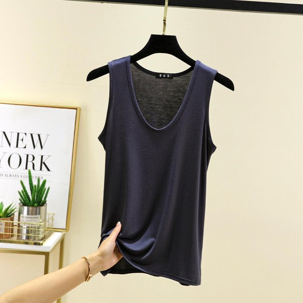 Plus Size L Do 6XL Modal Damskie Topy Bez RęKawóW U-Neck Lato Cienkie Bez RęKawóW Top Z DołEm LuźNe Koszulki Kamizelka Na KażDy Mecz Komfortowa Odzież Domowa 3XL Black-image