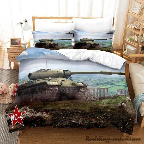 PośCiel World Of Tanks Pojedyncza Twin PełNa Queen King Rozmiar Zestaw PośCieli Anime Dla DorosłYch Dzieci Sypialnia Poszewka Na KołDrę 70X133Cm 2Pcs Gray-image