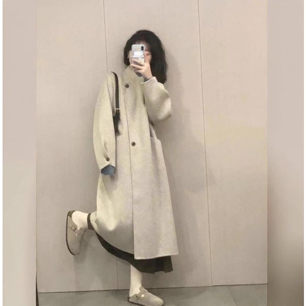Abrigo Mujer OtoñO E Invierno Nuevo Abrigo De Lana Gama Alta Estilo PequeñO Medio Y Largo 2XL Gray-image