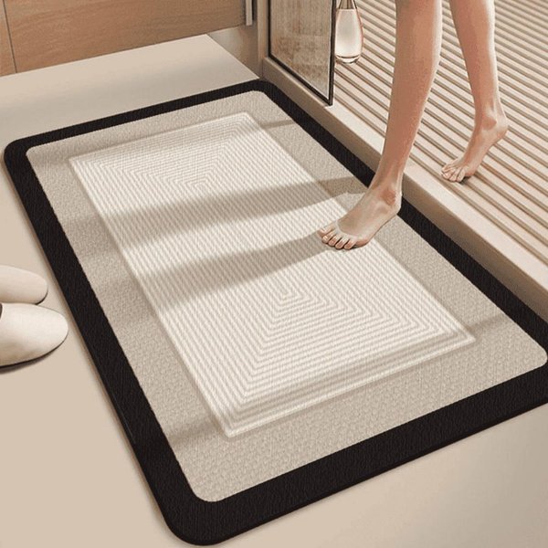 Czarno-BiałA Geometryczna Bordiura Mata łAzienkowa AntypośLizgowa Super ChłOnna SzybkoschnąCa Dywanik Do WejśCia Pod Prysznic 40X60Cm-image