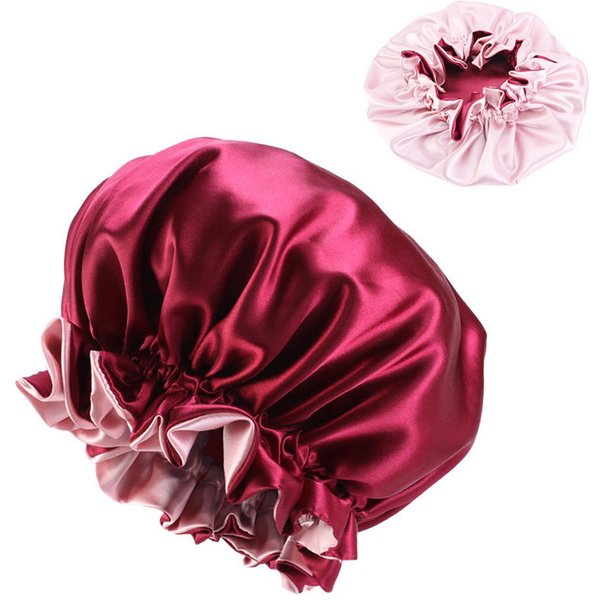 1 Pieza Sombrero De SatéN Bicolor Gorro De Seda Para Dormir Gorros De SatéN Doble Capa Reversible Gorro Para El Cabello Para Mujeres Trenza Larga Rizada-image