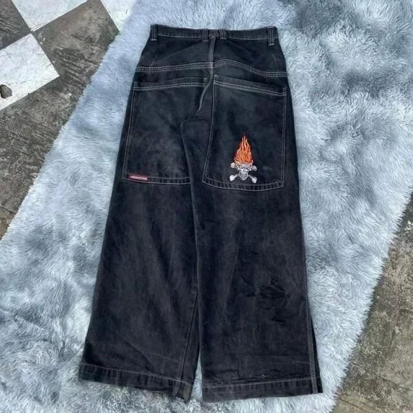 MęSkie Jeansy Denimowe Y2K Retro LuźNy KróJ Streetwear Szerokie Spodnie Codzienny Punkowy Styl BawełNiane ŚRednio Wysokie Proste Nogawki XXL Black-image