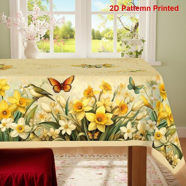 Akwarelowy ŻOnkil Kwiatowy Ptaki Motyl Nadrukowany Obrus Dekoracja Domu Wiosna Lato Kuchnia Stół Jadalny Obrus Dekoracja Imprezy 90X140Cm Yellow-image