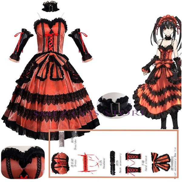 Tokisaki Kurumi Cosplay Anime Date A Live Kostium Kobieta Gotycki Koszmar Lolita KsiężNiczka Sukienka Peruka Zestaw StróJ Na Imprezę Halloweenową Xxxl Black-image
