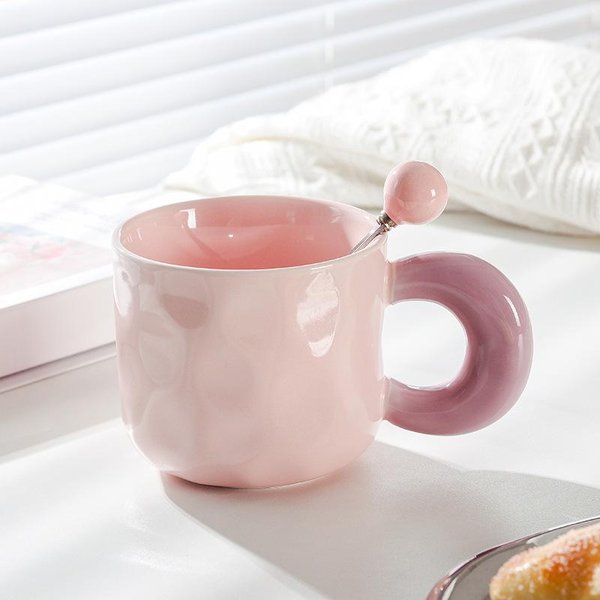 Taza Milk Fufu Con Tapa Cuchara Taza De Café De CeráMica De Aspecto Elegante Para Chica Linda Taza De Desayuno Para Pareja Oficina 401-500Ml-image