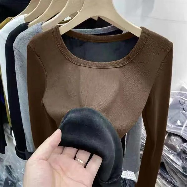 Ropa Interior TéRmica De Invierno Para Mujer, Con Forro Polar En El Interior Y Camiseta De Manga Larga Con Cuello Redondo Y Corte Ajustado M-image