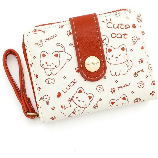 Monedero JaponéS Lindo De Gato Para Chicas Corto Para Estudiantes Porta IdentificacióN Tarjeta Bancaria Bolsa De Dinero Billeteras Con Cremallera Para Mujeres Almacenamiento De Llaves Monedero Red-image