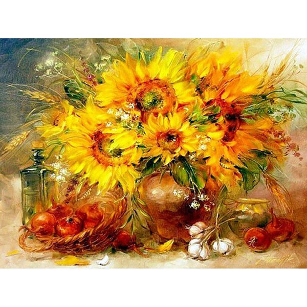 Bordado De Diamantes Girasol Hecho A Mano Pintura De Diamantes Mosaico Bordado Cruz DecoracióN Del Hogar 20X30CM-image