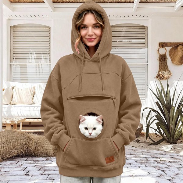 Unisex Bluza Z Kapturem I Kieszenią Na ZwierzęTa, Z DłUgim RęKawem, Dla I Psa, Modny Sweter S-image