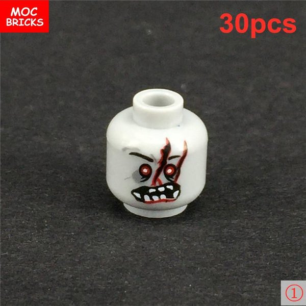 30 Szt./Partia Klocki MOC Kolekcja Twarzy Zombie WyrażEnia Twarzy Figurka Anime Kompatybilne Klocki Konstrukcyjne DIY Zabawki Skupione Na Nauce White-image
