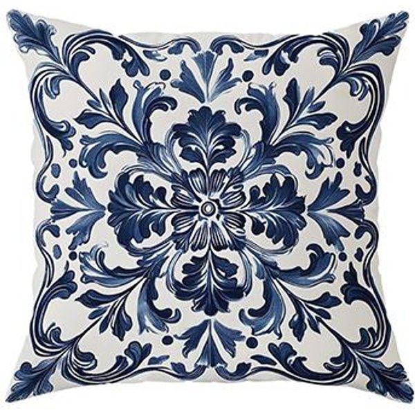 Funda De Almohada Floral Azul Y Blanco Bohemia Adecuada Para Sofá Coche Dormitorio Funda De CojíN Decorativa Funda De Almohada 50X50Cm-image