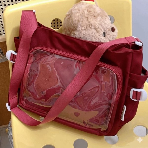 JapońSki Styl JK Torba Na Ramię DużA Pojemność PłóCienna Torba Tote Modna Przezroczysta Itabag Codzienna Koloru Czerwonego Wina-image