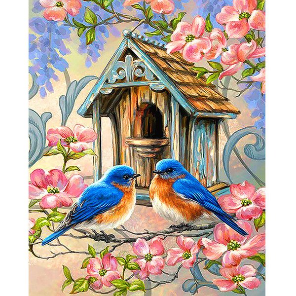 Pintura De Diamantes 5D DIY PáJaro HogareñO Redondo Completo Paisaje Bordado De Diamantes Punto De Cruz 20X30CM-image