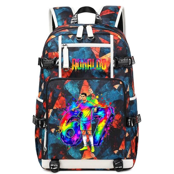 Mochila De Gran Capacidad CR7 Ronaldo 67 Estampada Para Estudiantes Adolescentes NiñOs Mochila Escolar De Viaje Diaria-image