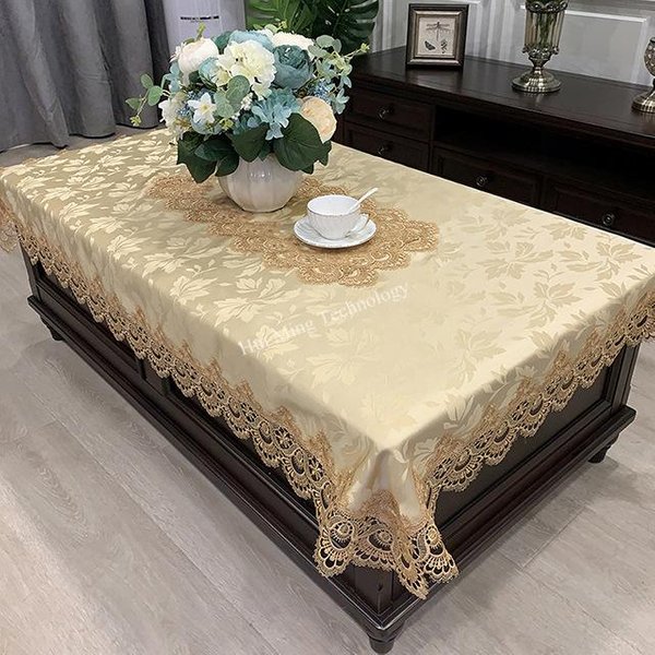 Mantel Rectangular Lujo Bordado Encaje Cubierta De Mesa Flor Elegante Hueco Mantel Toallas DecoracióN Mesa De Comedor 120X180Cm-image