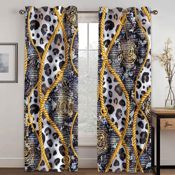 Cortinas Barrocas De Lujo Para Ventana De NiñOs, Dorado Negro, Hoja De Flores, Saba, Persianas Para Sala De Estar, Dormitorio, BañO, Puerta De Cocina, DecoracióN Del Hogar W50 X H130(Cm)X2&Grommet Top-image