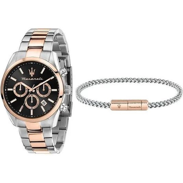 Maserati Attrazione CronóGrafo Bicolor Acero Inoxidable Esfera Negra Cuarzo R8853151003 Set De Regalo Reloj Para Hombre Negro-image